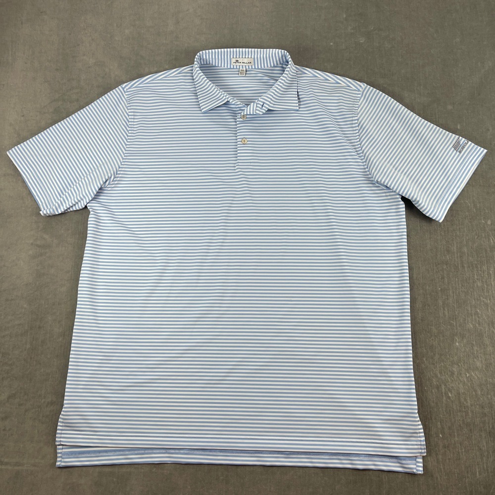 Peter Millar Mens XXL Light Blue Striped Polo Summer Comfort Performance Shirt